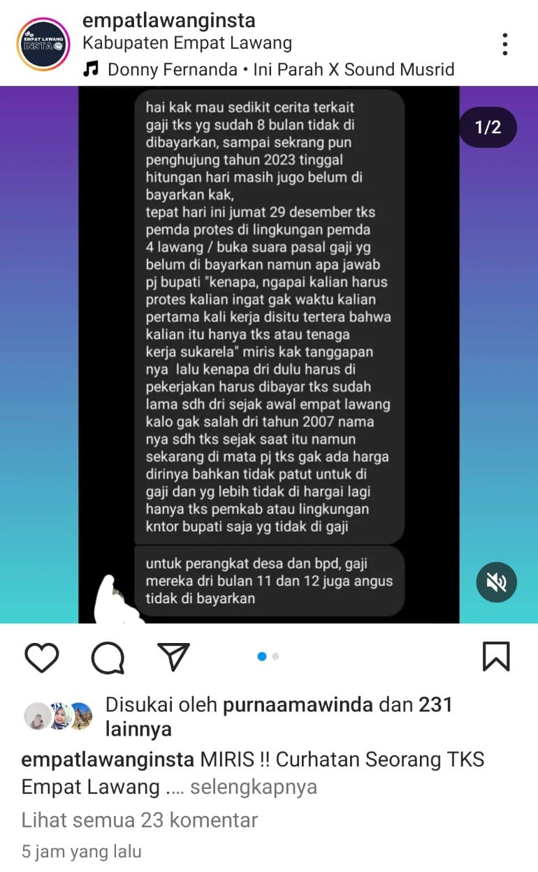 Ss curhatan hati seorang tks di media sosial instagram. (Fir/KBR4L)