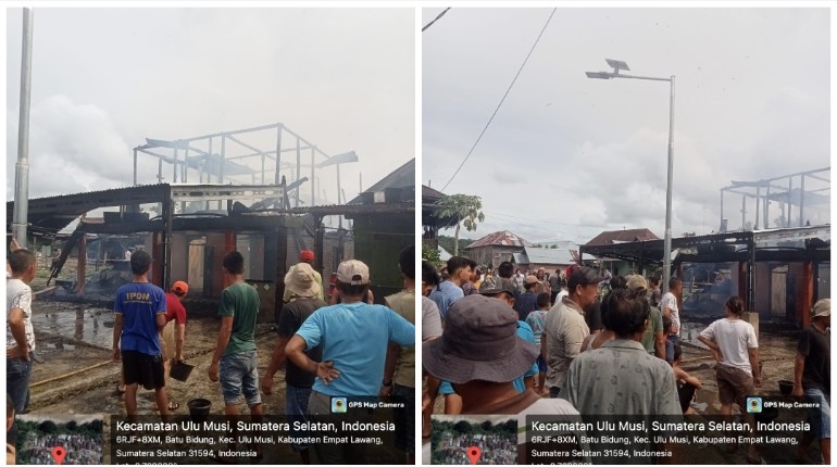Dua Rumah di Desa Batu Bidung Hangus Terbakar, Diduga Akibat Korsleting Listrik. (Poto: Kabarempatlawang com)